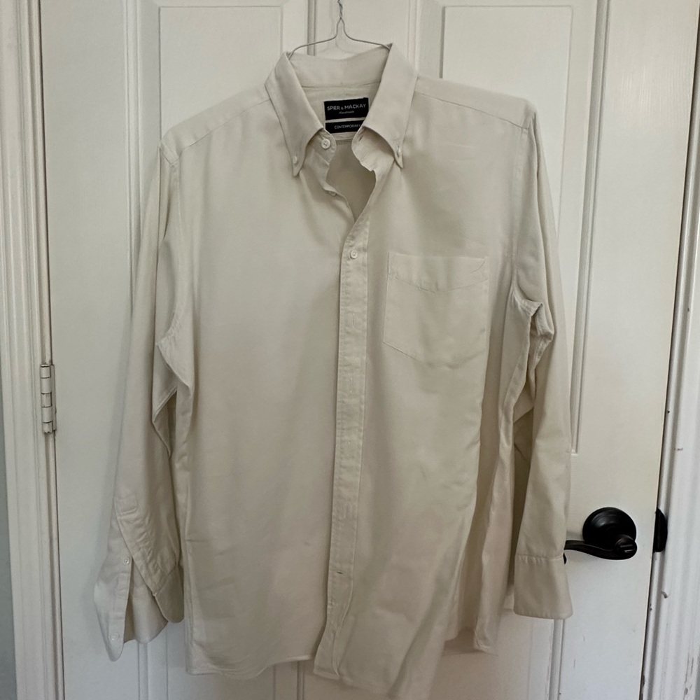 Spier & Mackay Men's Cream Off White Oxford Button Down Shirt Contemporary 16 34